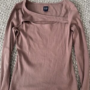GAP Women's Ribbed Long Sleeve Blouse - Tan